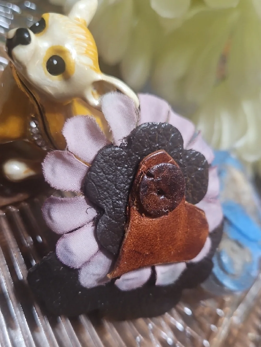 Hand Crafted Genuine Leather Flower Dog Collar Charm NEW